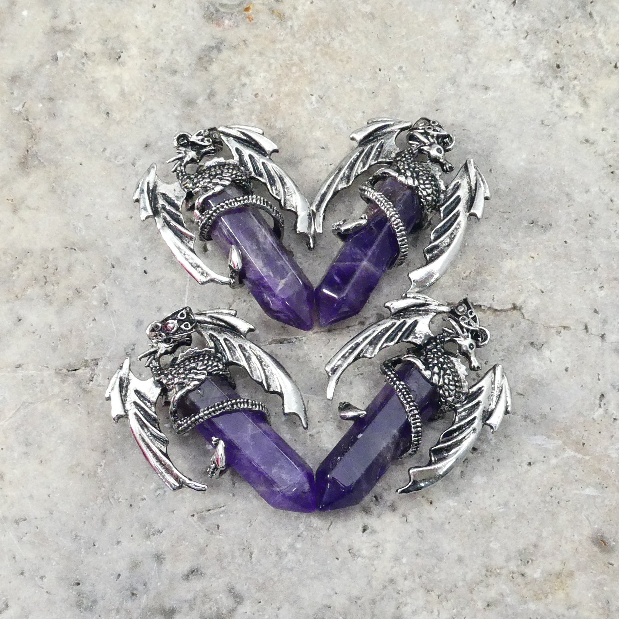 Amethyst Flying  Dragon Point Pendant 34x50mm-1