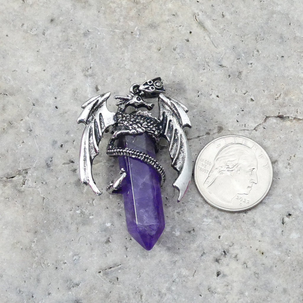 Amethyst Flying  Dragon Point Pendant 34x50mm-2