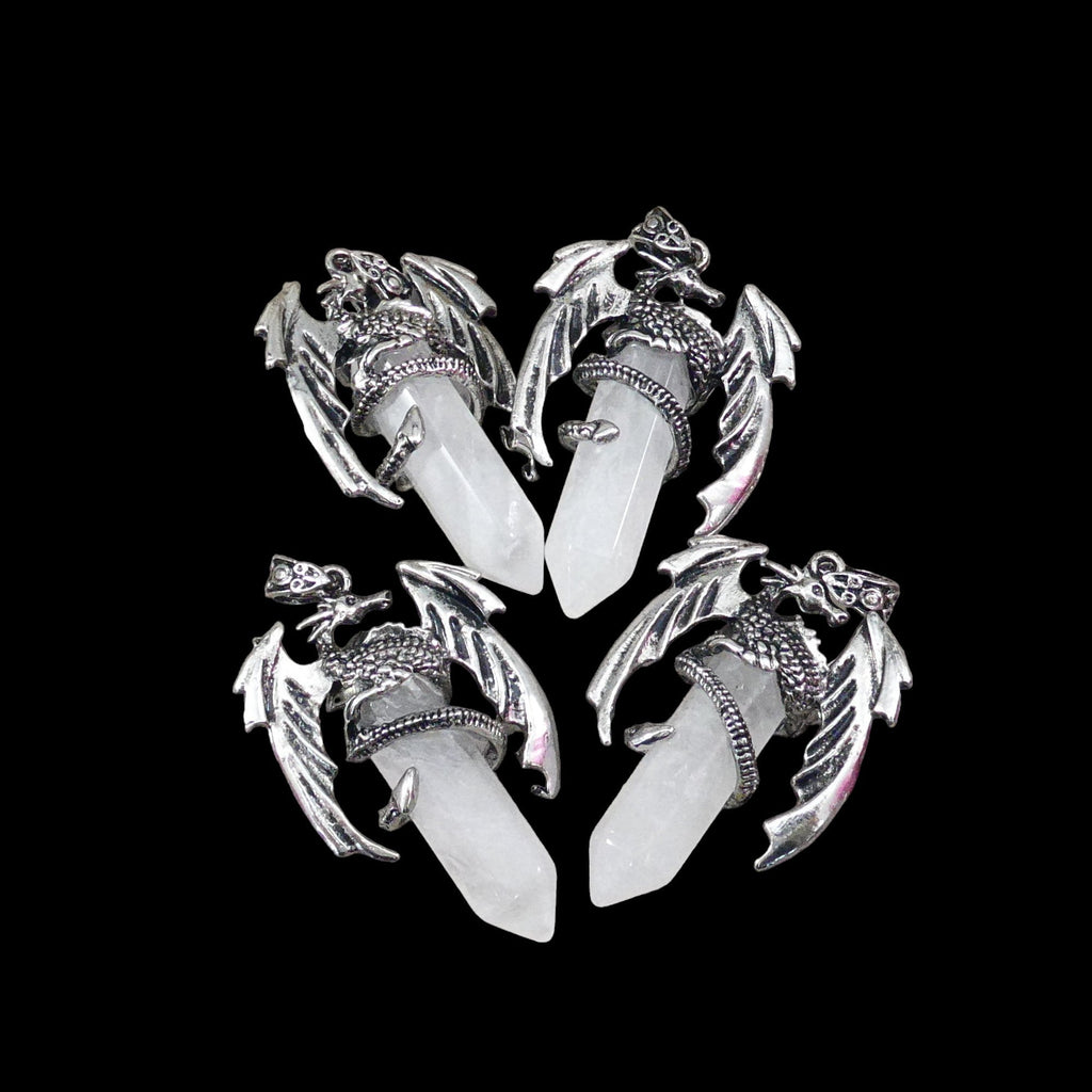 Crystal Quartz Flying Dragon Point Pendant 34x50mm-0