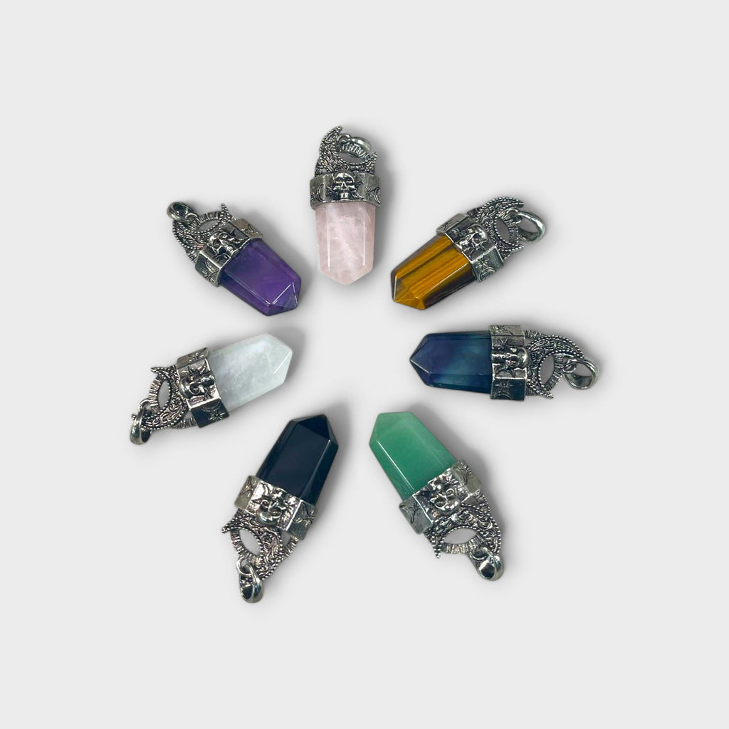 Point Pendant w/ Crescent Moon and Skull, 21x48mm (1pc)-0