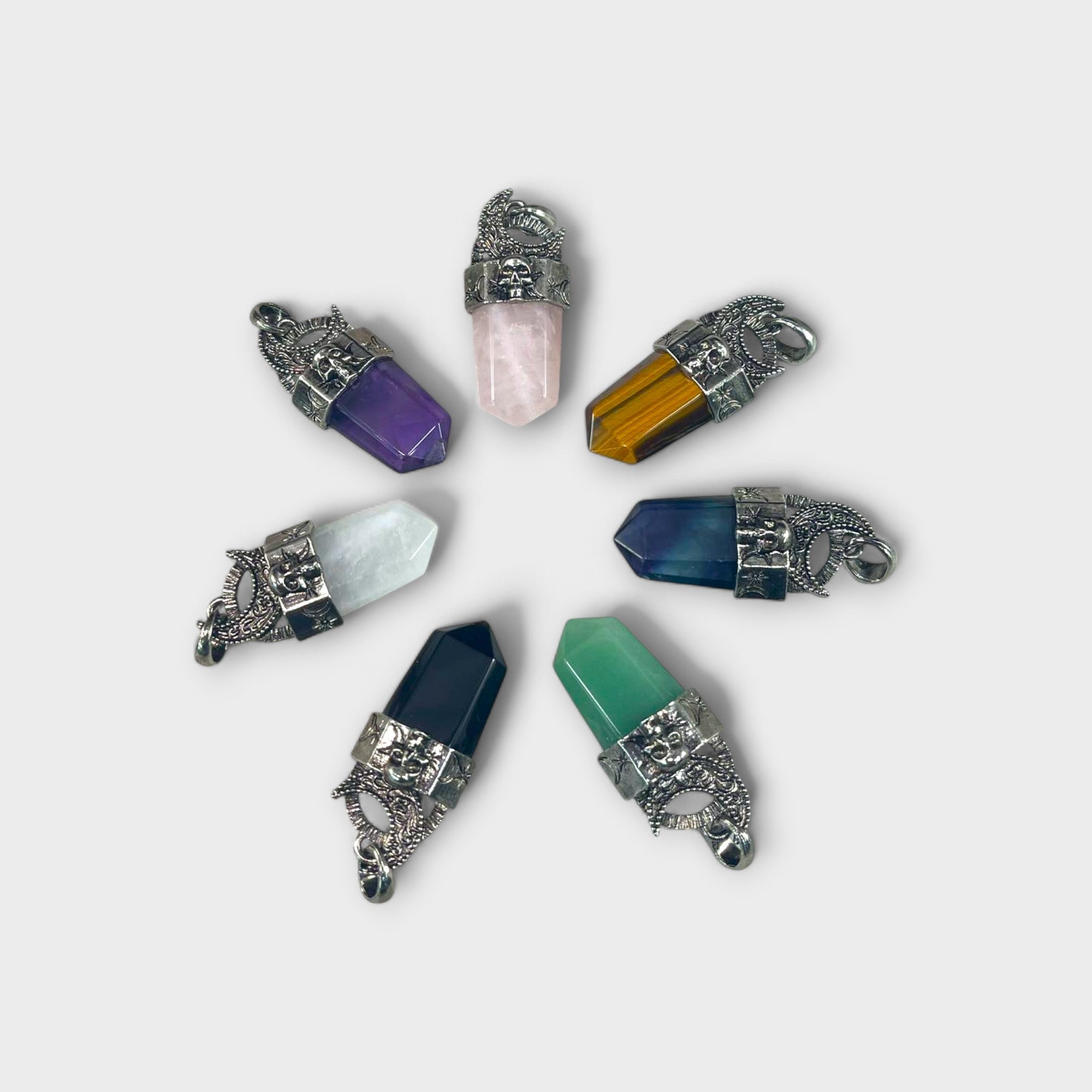 Point Pendant w/ Crescent Moon and Skull, 21x48mm (1pc)-0