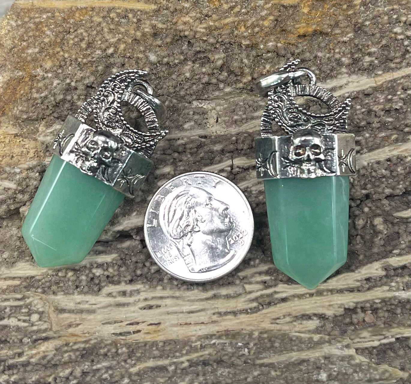 Point Pendant w/ Crescent Moon and Skull, 21x48mm (1pc)-4